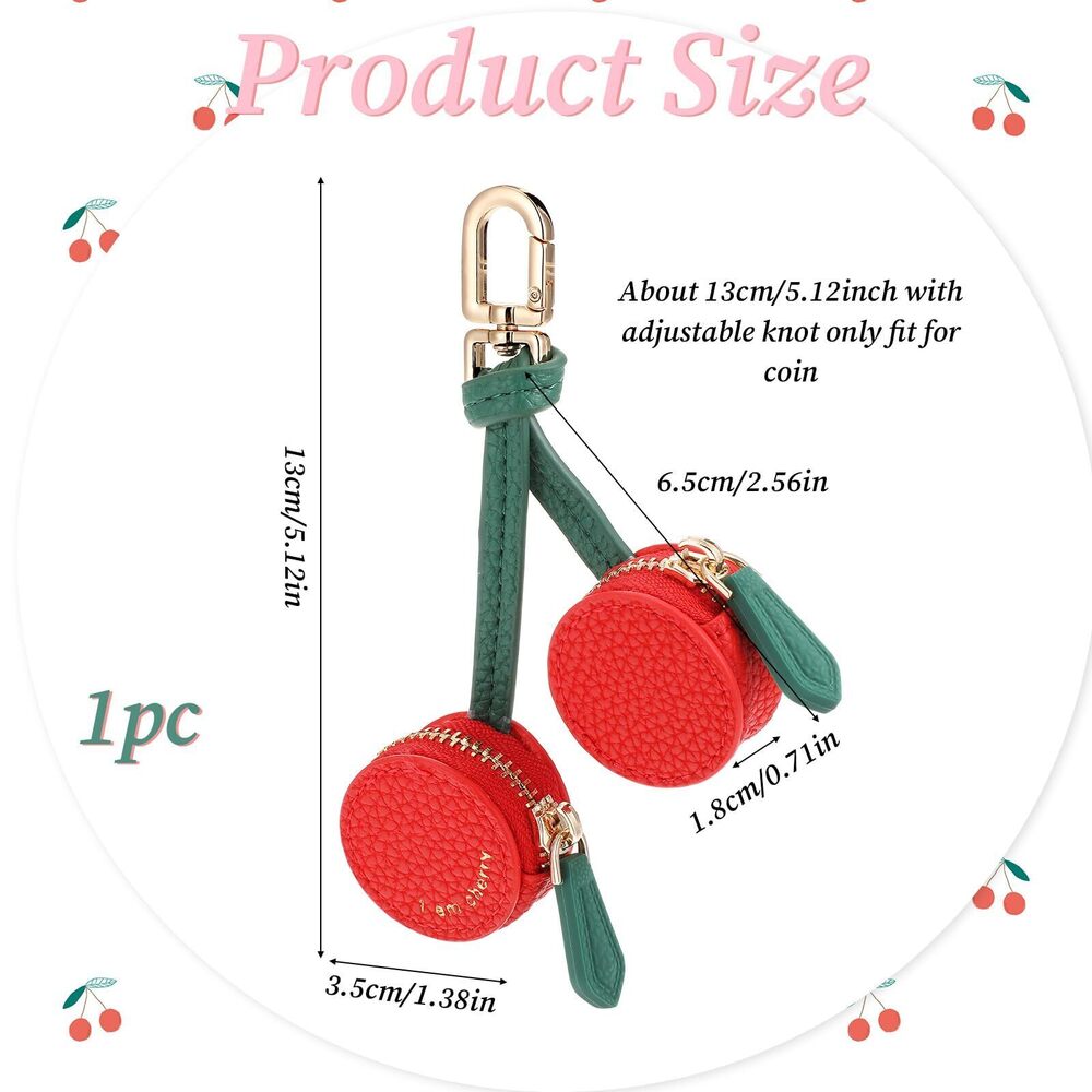 4395 Cherry Design Coin Purse Charm Handmade Mini Zipper Pouch Keychain - Picture 2 of 7